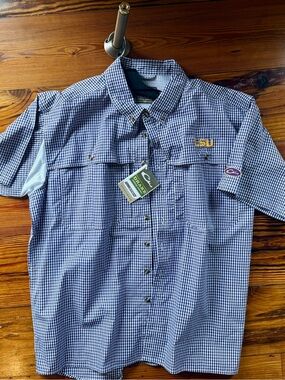 Drake LSU Men’s Short-Sleeve Button-Down Check Shirt - Blue/White